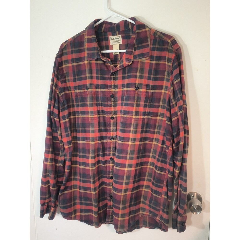L.L. Bean Men’s Plaid Flannel Shirt Large Tall Plaid Long Sleeve Slightly Fitted